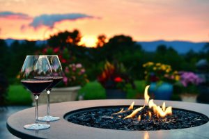 Firepit and wine glasses