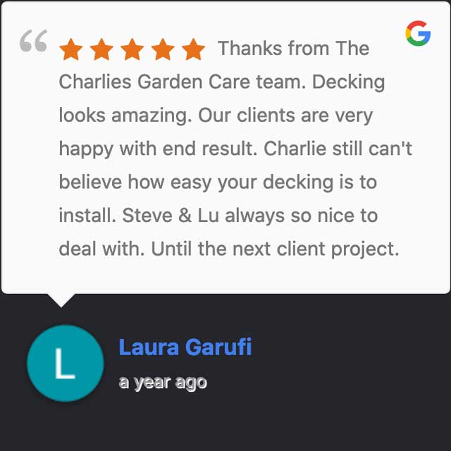 A five star google review for Brite Composite Decking from Laura Garufi