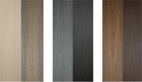 6 shades of composite decking boards, from light to dark