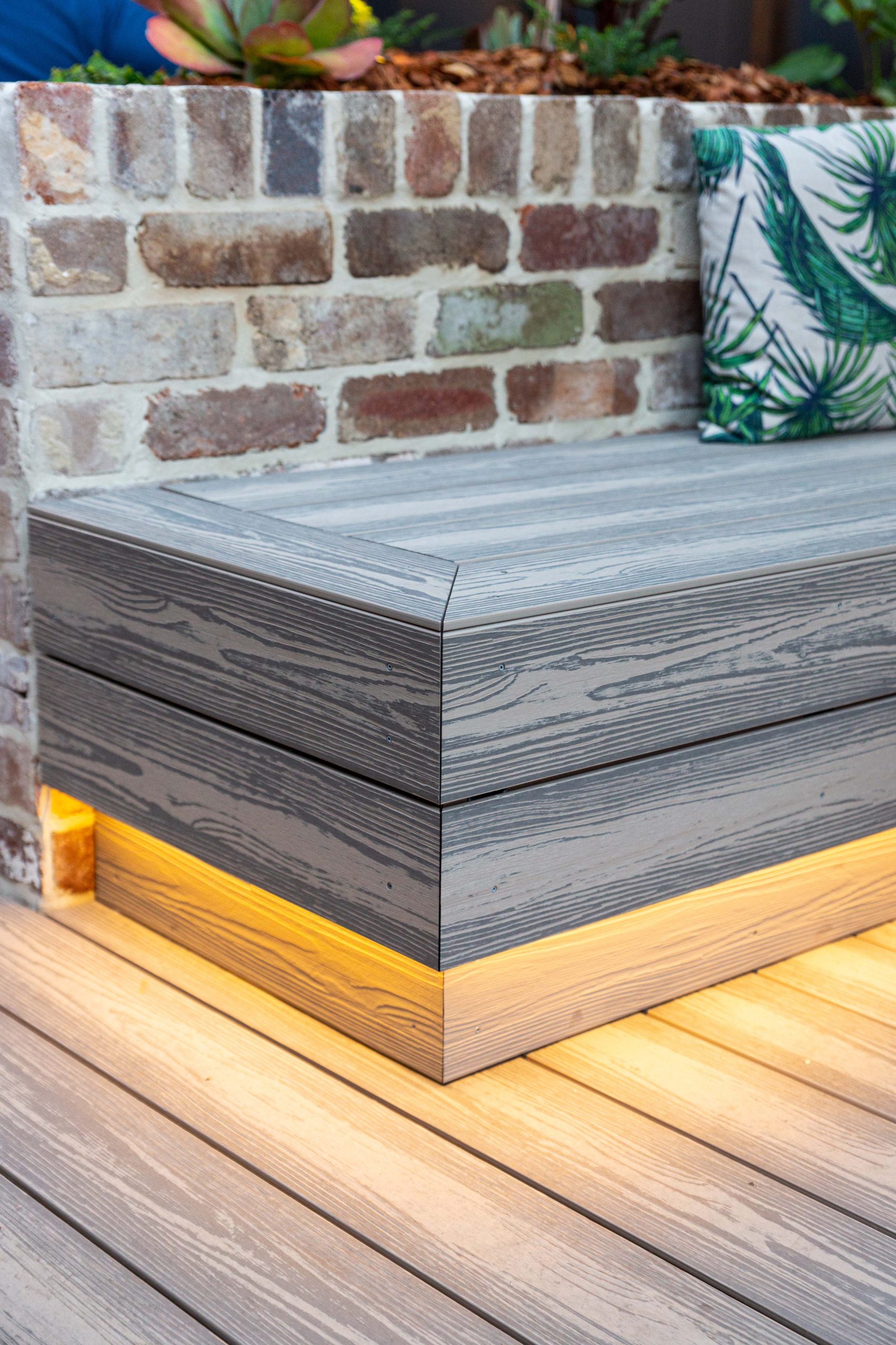 Underlit bench made with Brite composite grey silver boards