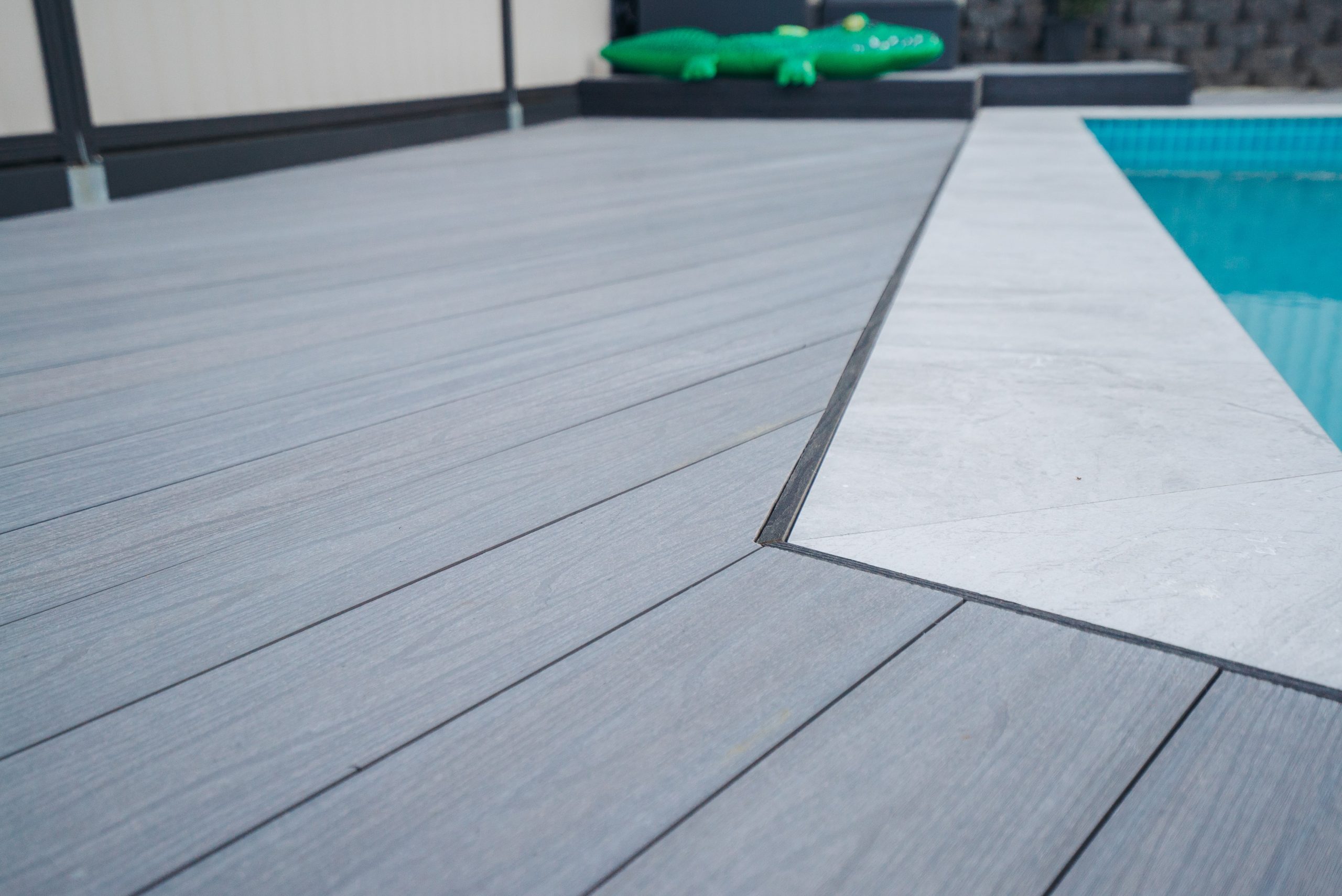 A triangle detail of Mountain ash composite decking boards