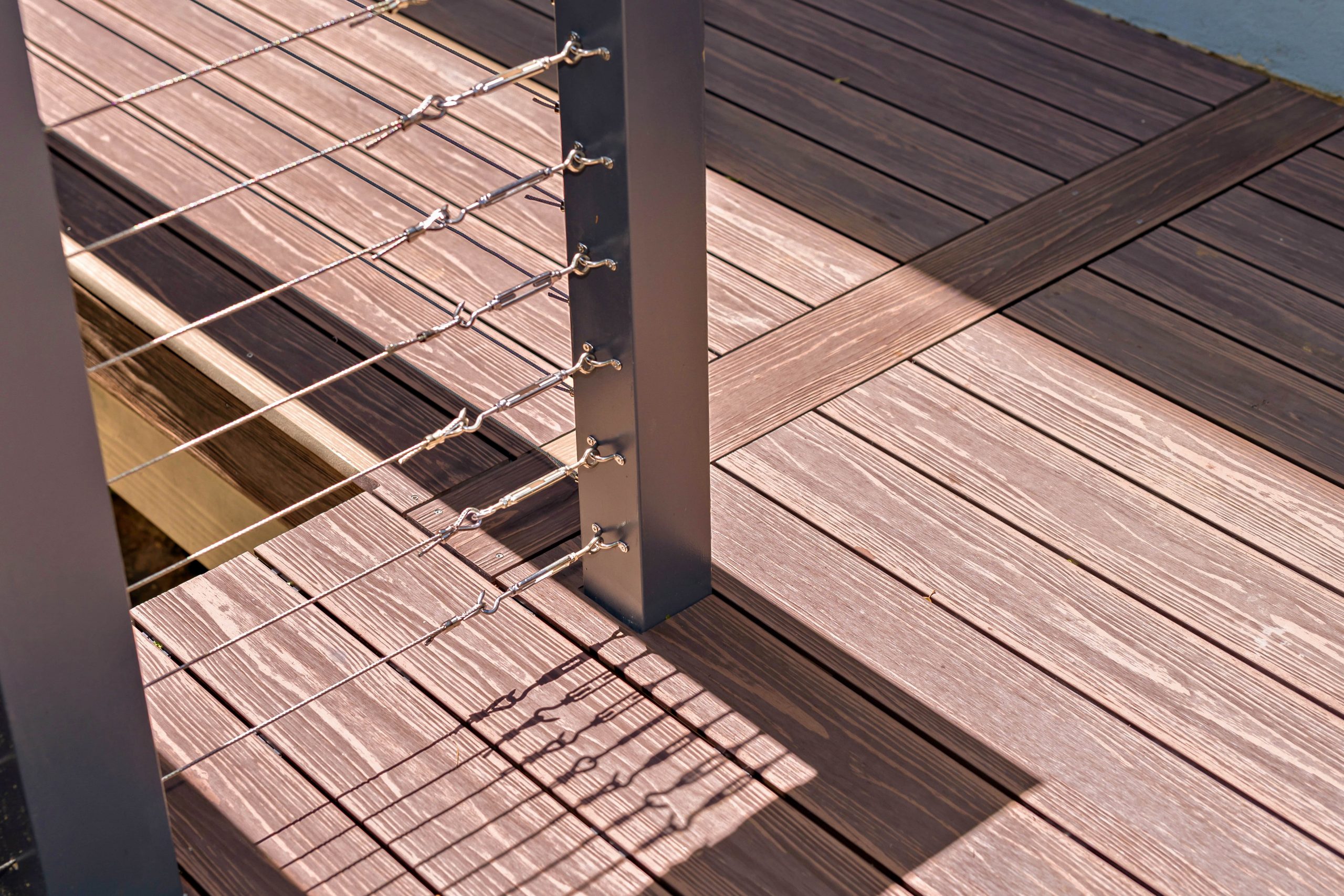 A brightly lit section of Brite composite decking boards