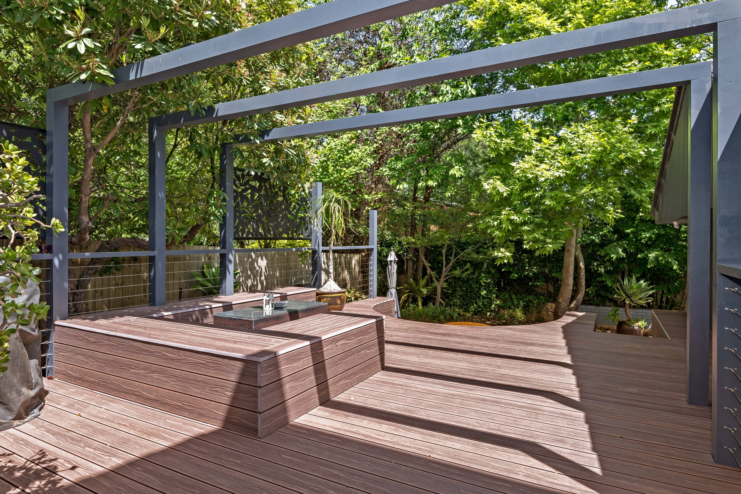 Outdoor patio made with composite decking