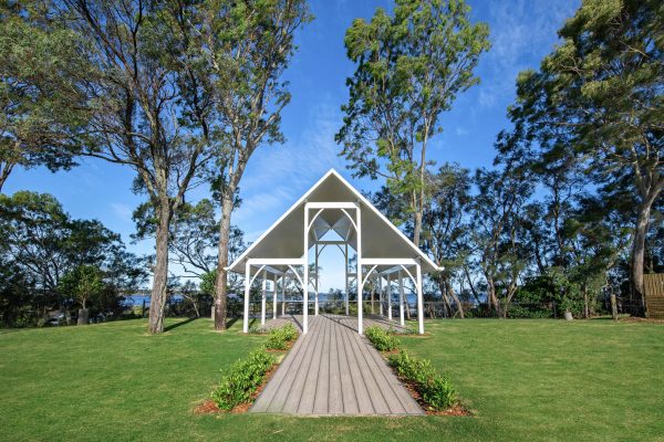 Floating deck under gazebo