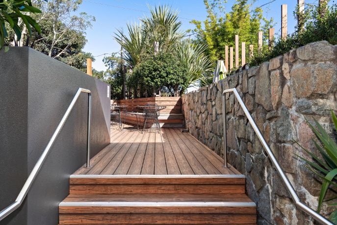Composite board stairway leading to garden