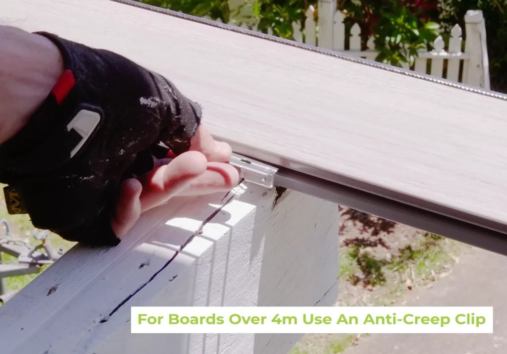 composite decking installation - insert anti-creep clips