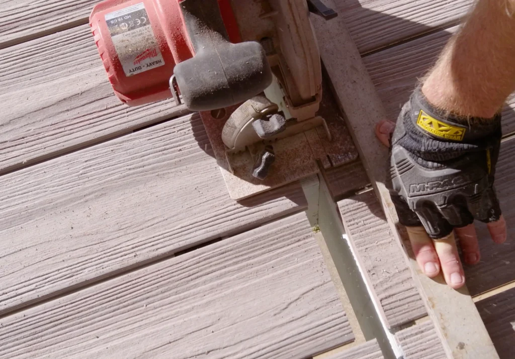 composite decking installation - trim overhanging edges