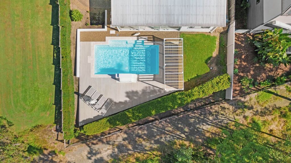 a top view of a pool on a composite deck