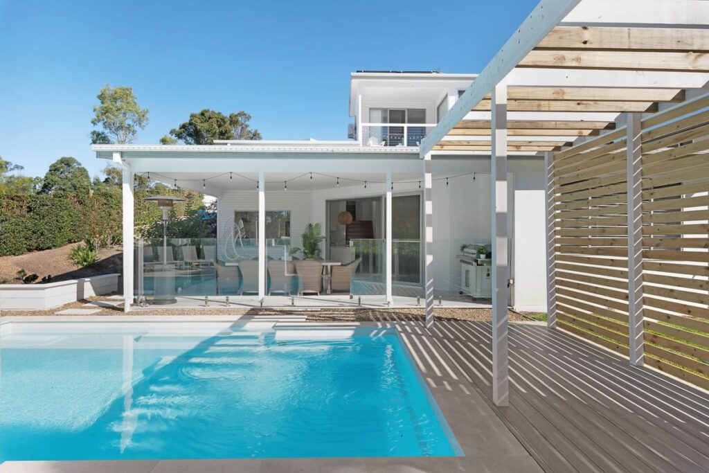 a pool deck in a house