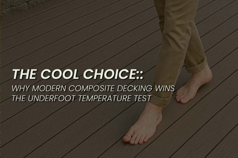 Barefoot person walking on brown modern composite decking