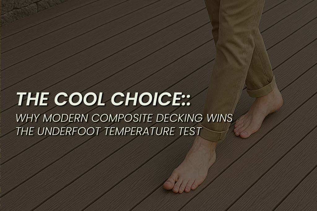 Barefoot person walking on brown modern composite decking