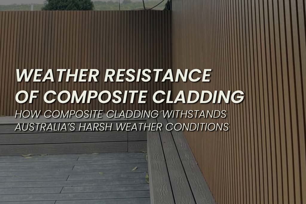 Brown vertical composite cladding panels installed on exterior walls with gray composite decking, illustrating durable weather-resistant materials for outdoor use.
