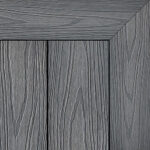 Composite decking board in Ash Grey finish, medium grey tone with fine wood grain texture and framed corner detail.