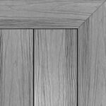 Composite decking board in Light Grey finish, with subtle wood grain texture and a framed corner detail in a soft, modern grey tone