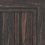 Composite decking board in Osage finish, bold contrast of deep brown and black streaks with natural wood grain look and framed corner detail.