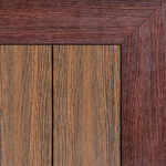 Double-sided composite decking board with Spotted Gum finish on one side and Marbau finish on the other, offering versatile timber-look styles with natural wood grain detailing.