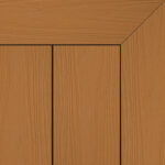 Close-up of Brite Decking composite board in Aussie Redwood colour, with rich warm timber look and square frame detail.