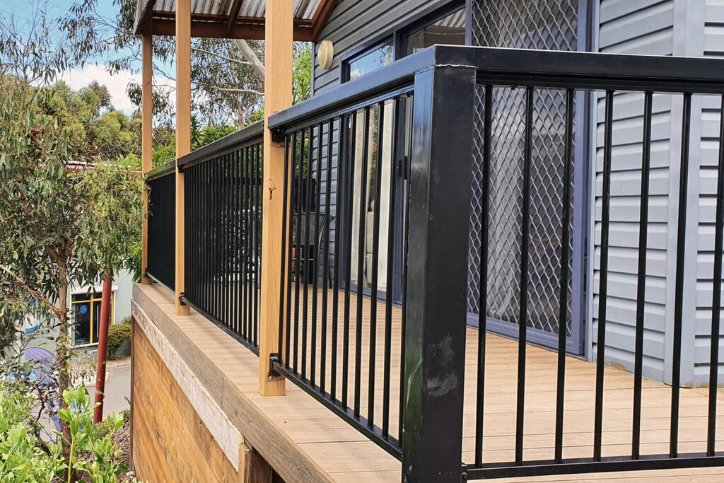 Elevated balcony built with composite decking Tasmania at Discovery Parks Hobart caravan park.
