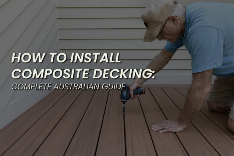 Homeowner installing Composite Decking boards with a drill, showing step-by-step composite decking installation on an outdoor deck.